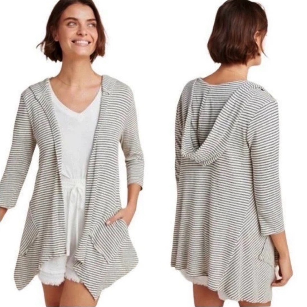 Saturday Sunday Anthropologie Striped Hooded Cardigan Open Front Size XS